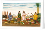 Women selling fruit, vegetables, grains and spices in a bazaar by Shiva Dayal Lal