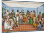 Group of dancing girls and musicians beneath a canopy by Unknown