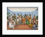 Group of dancing girls and musicians beneath a canopy by Unknown
