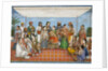Group of dancing girls and musicians beneath a canopy by Unknown