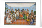 Group of dancing girls and musicians beneath a canopy by Unknown