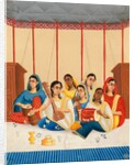 A party of seven female musicians seated under a canopy by Shiva Lal