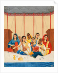 A party of seven female musicians seated under a canopy by Shiva Lal
