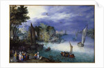 River  Scene with Boats and Figures by Jan Brueghel(the Elder)