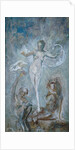 Standing female nude between a lion and a satyre by Alfred Gilbert