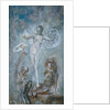 Standing female nude between a lion and a satyre by Alfred Gilbert