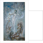 Standing female nude between a lion and a satyre by Alfred Gilbert