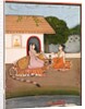 Two female ascetics seated in discussion outside a hut. Murshidabad, India, mid-18th century by Unknown