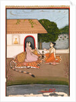 Two female ascetics seated in discussion outside a hut. Murshidabad, India, mid-18th century by Unknown