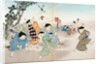 Boys playing with spinning tops & flying kites. Tokyo, Japan, 20th century by Anonymous