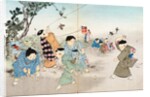 Boys playing with spinning tops & flying kites. Tokyo, Japan, 20th century by Anonymous
