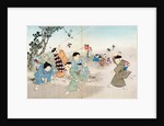 Boys playing with spinning tops & flying kites. Tokyo, Japan, 20th century by Anonymous