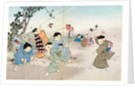 Boys playing with spinning tops & flying kites. Tokyo, Japan, 20th century by Anonymous
