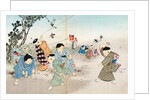 Boys playing with spinning tops & flying kites. Tokyo, Japan, 20th century by Anonymous