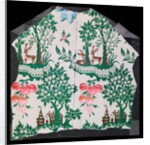 Dress fabric with deer, trees, house and grapes motifs by Unknown