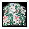 Dress fabric with deer, trees, house and grapes motifs by Unknown