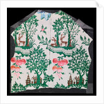 Dress fabric with deer, trees, house and grapes motifs by Unknown