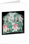 Dress fabric with deer, trees, house and grapes motifs by Unknown