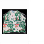 Dress fabric with deer, trees, house and grapes motifs by Unknown