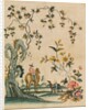 Portion of wallpaper depicting a man on a camel and a boy with a greyhound by Unknown