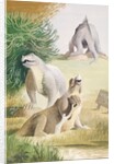 Life-size models of Jurassic reptiles in the grounds of the Crystal Palace, Sydenham by Barbara Jones