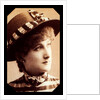 Maude Branscombe wearing a straw hat and matching dress by Unknown