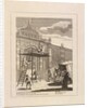Etching depicting William Kent on top of the gate flanked by Raphael and Michelangelo by William Hogarth