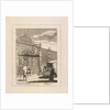 Etching depicting William Kent on top of the gate flanked by Raphael and Michelangelo by William Hogarth