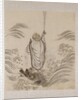 Lohan on the back of a dragon holding a pair of gourd vases by Unknown