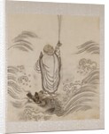 Lohan on the back of a dragon holding a pair of gourd vases by Unknown
