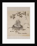 Lohan seated on a rock with a monkey running in front of him by Unknown