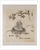 Lohan seated on a rock with a monkey running in front of him by Unknown