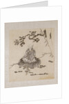 Lohan seated on a rock with a monkey running in front of him by Unknown