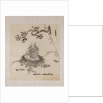 Lohan seated on a rock with a monkey running in front of him by Unknown