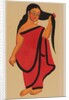 Courtesan in sari holding her long dark hair by Kali Charan Ghosh