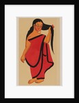 Courtesan in sari holding her long dark hair by Kali Charan Ghosh