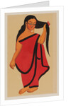 Courtesan in sari holding her long dark hair by Kali Charan Ghosh