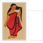 Courtesan in sari holding her long dark hair by Kali Charan Ghosh