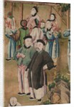 Panel of Chinese wallpaper depicting a theatrical performance, detail by unknown