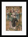 Panel of Chinese wallpaper depicting a theatrical performance, detail by unknown