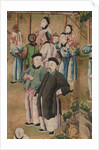 Panel of Chinese wallpaper depicting a theatrical performance, detail by unknown