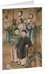Panel of Chinese wallpaper depicting a theatrical performance, detail by unknown