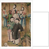 Panel of Chinese wallpaper depicting a theatrical performance, detail by unknown