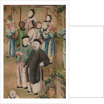 Panel of Chinese wallpaper depicting a theatrical performance, detail by unknown