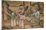 Panel of Chinese wallpaper depicting a theatrical performance, detail by unknown