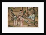 Panel of Chinese wallpaper depicting a theatrical performance, detail by unknown