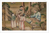 Panel of Chinese wallpaper depicting a theatrical performance, detail by unknown