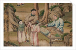 Panel of Chinese wallpaper depicting a theatrical performance, detail by unknown