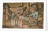 Panel of Chinese wallpaper depicting a theatrical performance, detail by unknown