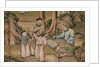 Panel of Chinese wallpaper depicting a theatrical performance, detail by unknown